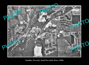 OLD LARGE HISTORIC PHOTO CAMILLUS NEW YORK, AERIAL VIEW OF THE TOWN c1960