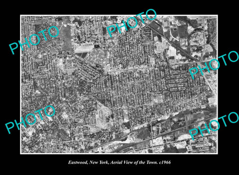 OLD LARGE HISTORIC PHOTO EASTWOOD NEW YORK, AERIAL VIEW OF THE TOWN c1966