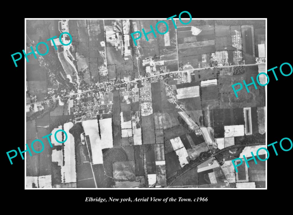 OLD LARGE HISTORIC PHOTO ELBRIDGE NEW YORK, AERIAL VIEW OF THE TOWN c1966