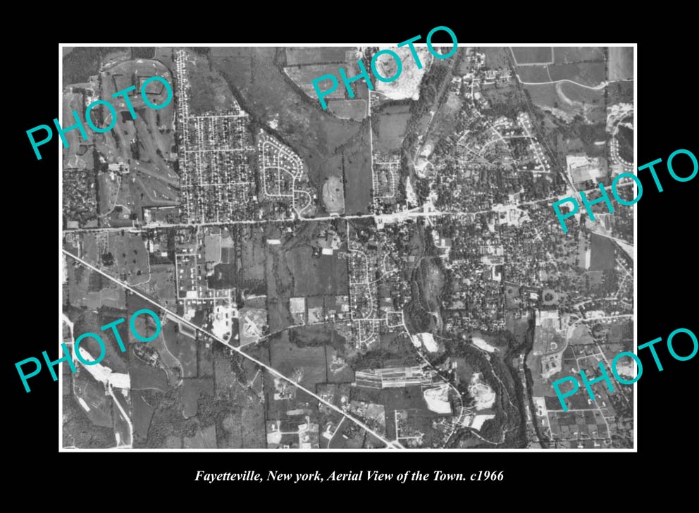 OLD LARGE HISTORIC PHOTO FAYETTEVILLE NEW YORK, AERIAL VIEW OF THE TOWN c1966