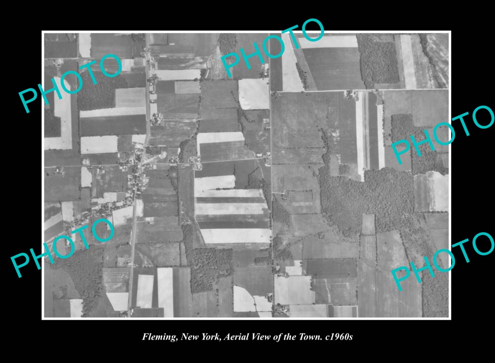 OLD LARGE HISTORIC PHOTO FLEMING NEW YORK, AERIAL VIEW OF THE TOWN c1960s