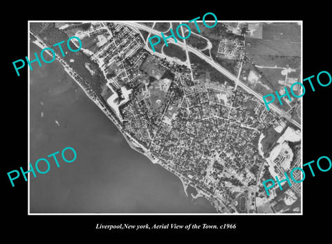 OLD LARGE HISTORIC PHOTO LIVERPOOL NEW YORK, AERIAL VIEW OF THE TOWN c1966