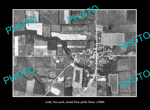 OLD LARGE HISTORIC PHOTO LODI NEW YORK, AERIAL VIEW OF THE TOWN c1960s