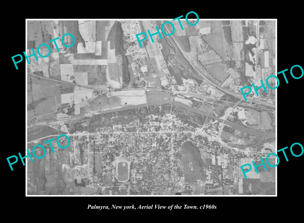 OLD LARGE HISTORIC PHOTO PALMYRA NEW YORK, AERIAL VIEW OF THE TOWN c1960s