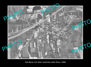 OLD LARGE HISTORIC PHOTO PORT BYRON NEW YORK, AERIAL VIEW OF THE TOWN c1960s