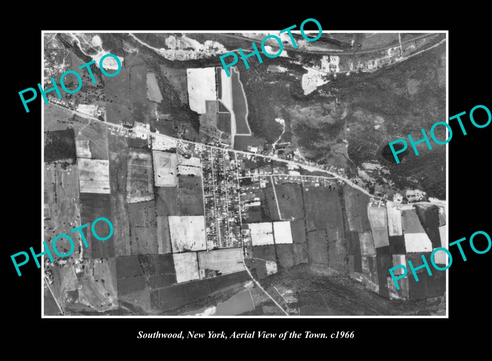 OLD LARGE HISTORIC PHOTO SOUTHWOOD NEW YORK, AERIAL VIEW OF THE TOWN c1966