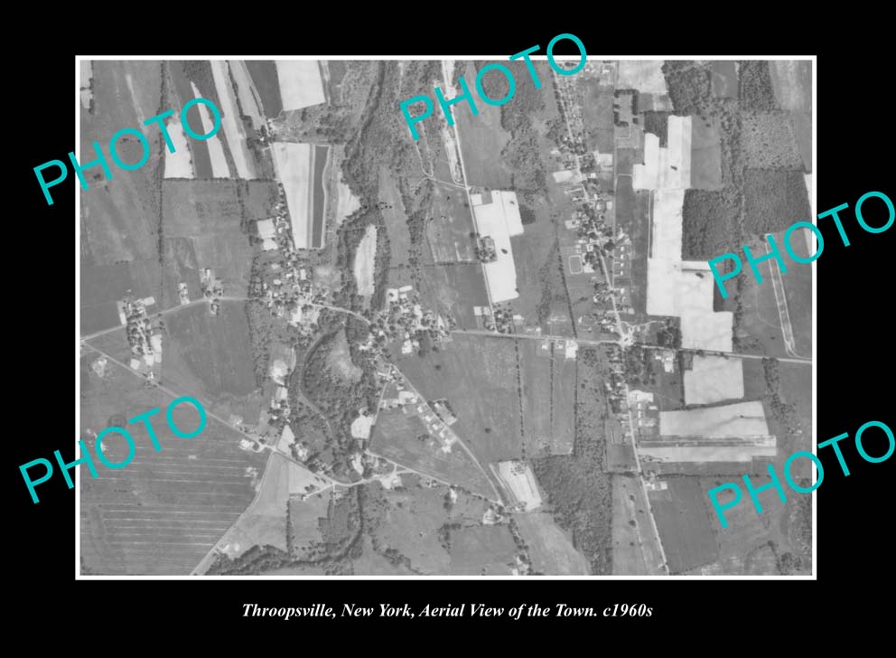 OLD LARGE HISTORIC PHOTO THROOPSVILLE NEW YORK, AERIAL VIEW OF THE TOWN c1960s