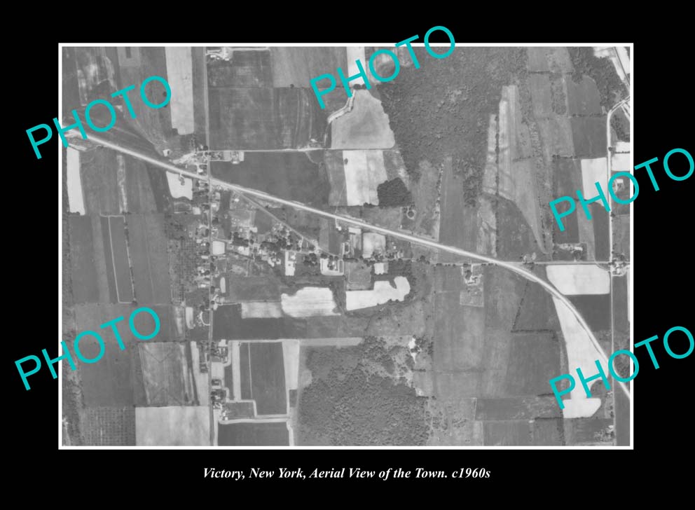 OLD LARGE HISTORIC PHOTO VICTORY NEW YORK, AERIAL VIEW OF THE TOWN c1960s