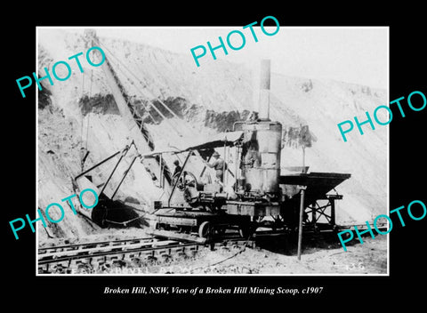 OLD LARGE HISTORIC PHOTO BROKEN HILL NEW SOUTH WALES, MINING SCOOP MACHINE 1907