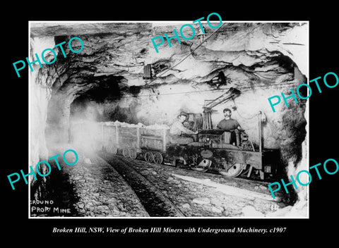 OLD LARGE HISTORIC PHOTO BROKEN HILL NEW SOUTH WALES, MINE RAIL MACHINE c1907