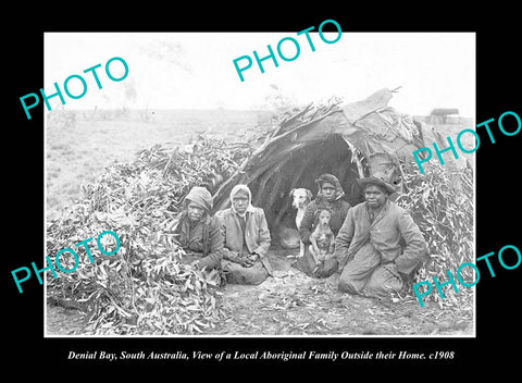 OLD LARGE HISTORIC PHOTO DENIAL BAY SOUTH AUSTRALIA, ABORIGINAL FAMILY c1906