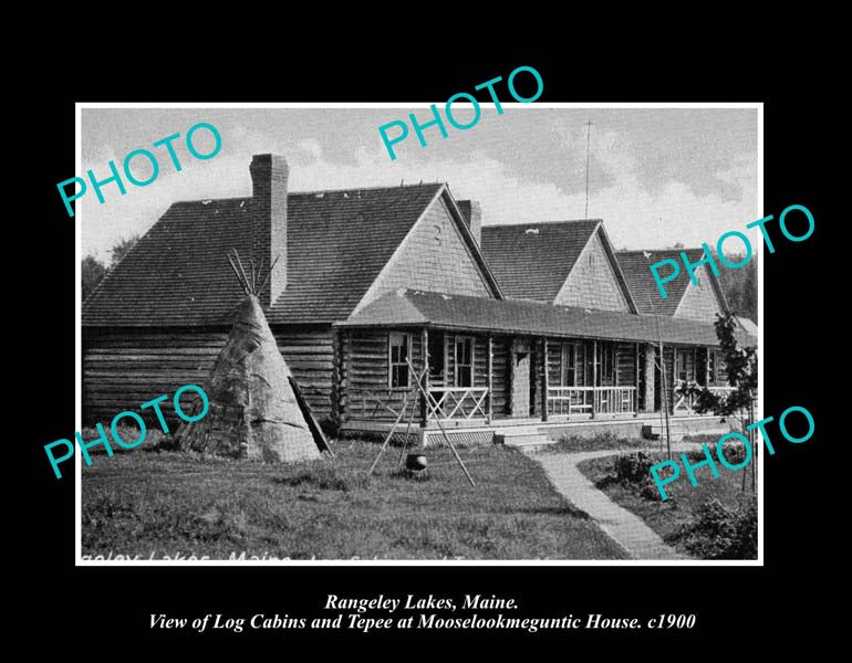 OLD LARGE HISTORIC PHOTO RANGELEY LAKES MAINE, THE LOG CABINS c1900