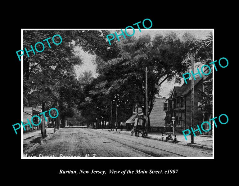 OLD LARGE HISTORIC PHOTO RARITAN NEW JERSEY, VIEW OF THE MAIN STREET c1907