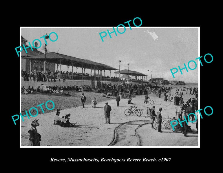 OLD LARGE HISTORIC PHOTO REVERE BEACH MASSACHUSETTS, VIEW OF BEACH c1901