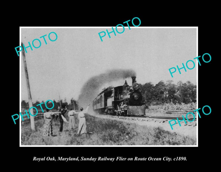 OLD LARGE HISTORIC PHOTO ROYAL OAK MARYLAND, THE SUNDAY FLIER RAILWAY c1890