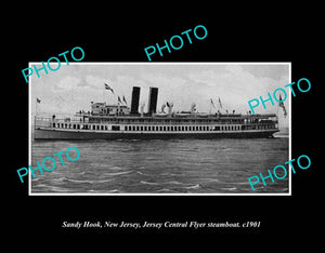 OLD LARGE HISTORIC PHOTO SANDY HOOK NEW JERSEY, THE FLYER STEAMBOAT c1901