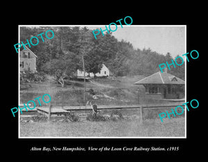 OLD LARGE HISTORIC PHOTO ALTON BAY NEW HAMPSHIRE, LOON COVE RAILWAY DEPOT 1915