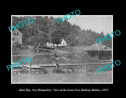 OLD LARGE HISTORIC PHOTO ALTON BAY NEW HAMPSHIRE, LOON COVE RAILWAY DEPOT 1915