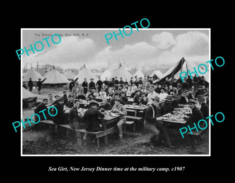 OLD LARGE HISTORIC PHOTO SEA GIRT NEW JERSEY, THE MILITARY CAMP c1907