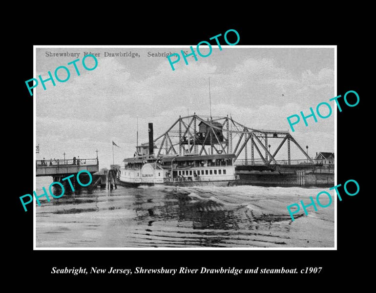 OLD LARGE HISTORIC PHOTO SEABRIGHT NEW JERSEY, STEAMBOAT & BRIDGE c1907