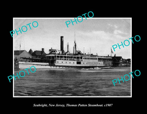 OLD LARGE HISTORIC PHOTO SEABRIGHT NEW JERSEY, THOMAS PATTEN STEAMBOAT c1907