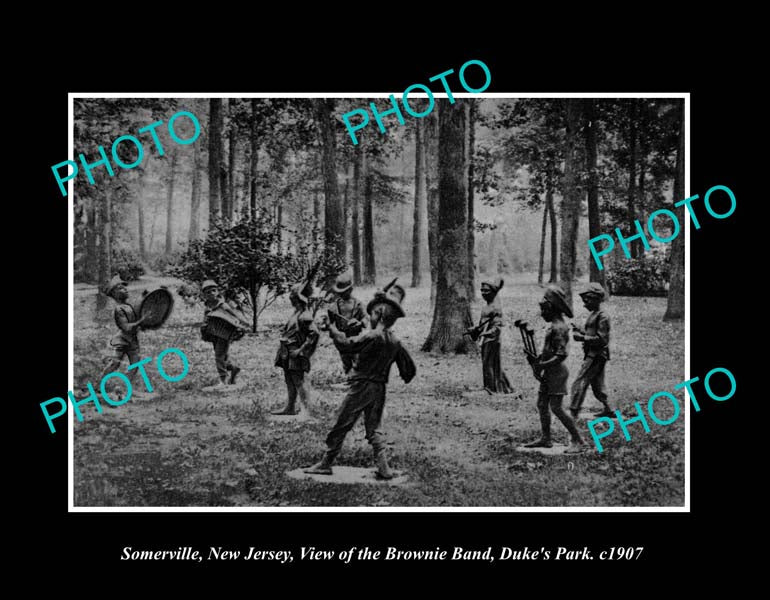 OLD LARGE HISTORIC PHOTO SOMERVILLE NEW JERSEY, THE DUKE PARK BROWNIE BAND 1907