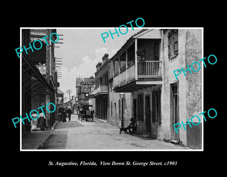 OLD LARGE HISTORIC PHOTO St AUGUSTINE FLORIDA, VIEW OF ST GEORGE STREET c1903