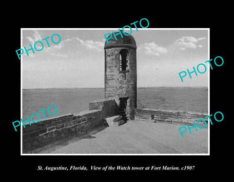 OLD LARGE HISTORIC PHOTO St AUGUSTINE FLORIDA, FORT MARION WATCH TOWER c1907