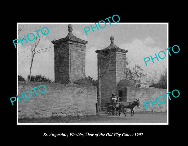 OLD LARGE HISTORIC PHOTO St AUGUSTINE FLORIDA, THE OLD CITY GATE c1907