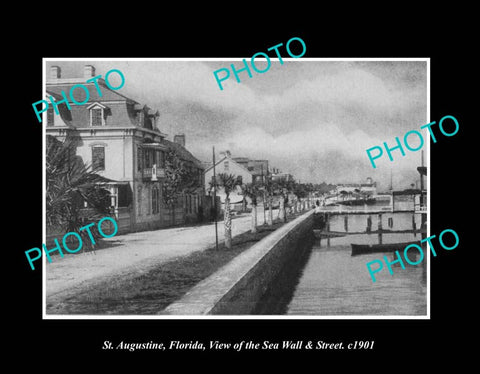 OLD LARGE HISTORIC PHOTO St AUGUSTINE FLORIDA, VIEW OF THE SEA WALL c1901