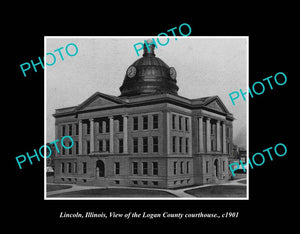 OLD LARGE HISTORIC PHOTO LINCOLN ILLINOIS, VIEW OF THE LOGAN COURT HOUSE c1901