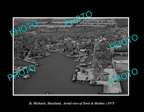 OLD LARGE HISTORIC PHOTO ST MIICHAELS MARYLAND, THE TOWN & HARBOR c1975