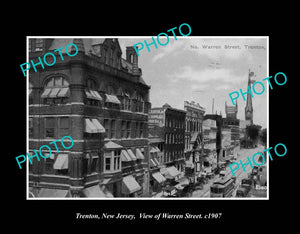 OLD LARGE HISTORIC PHOTO TRENTON NEW JERSEY, VIEW OF WARREN STREET c1907