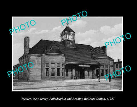 OLD LARGE HISTORIC PHOTO TRENTON NEW JERSEY, THE P&R RAILROAD STATION c1907