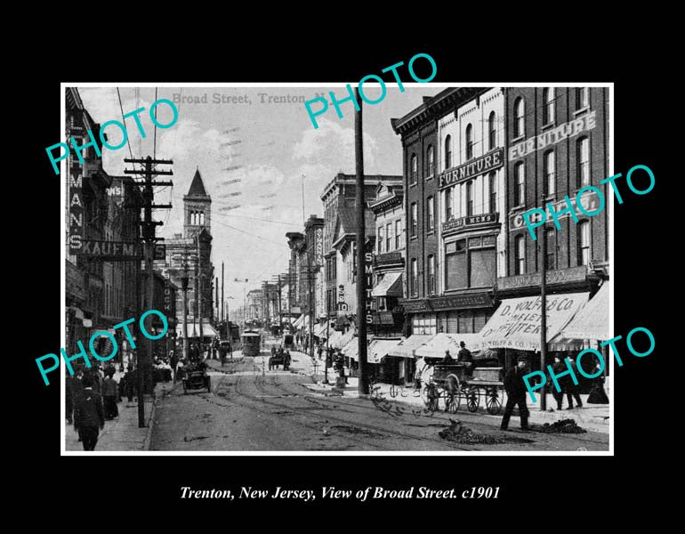 OLD LARGE HISTORIC PHOTO TRENTON NEW JERSEY, VIEW OF BROAD ST & STORES c1901