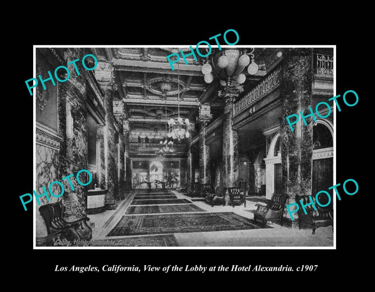 OLD LARGE HISTORIC PHOTO LOS ANGELES CALIFORNIA, THE HOTEL ALEXANDRIA LOBBY c190