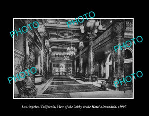 OLD LARGE HISTORIC PHOTO LOS ANGELES CALIFORNIA, THE HOTEL ALEXANDRIA LOBBY c190