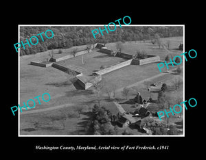 OLD LARGE HISTORIC PHOTO FORT FREDERICK MARYLAND, AERIAL VIEW OF FORT c1941