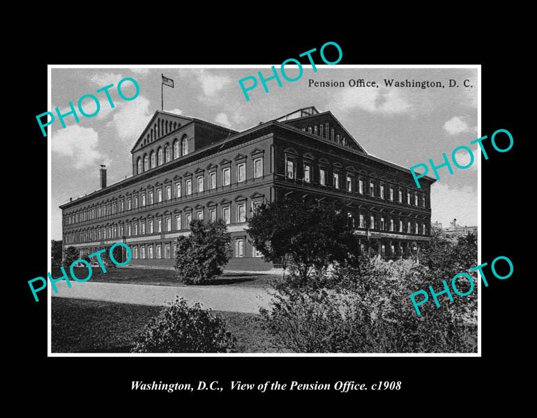 OLD LARGE HISTORIC PHOTO WASHINGTON DC USA, VIEW OF THE PENSION OFFICE c1908