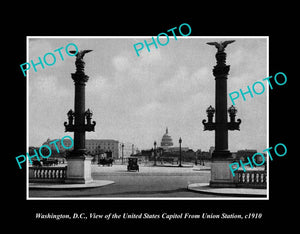 OLD LARGE HISTORIC PHOTO WASHINGTON DC USA, VIEW OF UNION STATION & CAPITOL 1910