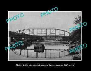 OLD LARGE HISTORIC PHOTO LIVERMORE FALLS MAINE, VIEW OF THE BRIDGE c1910