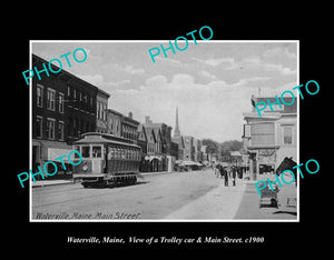 OLD LARGE HISTORIC PHOTO WATERVILLE MAINE, THE MAIN ST & STORES c1900