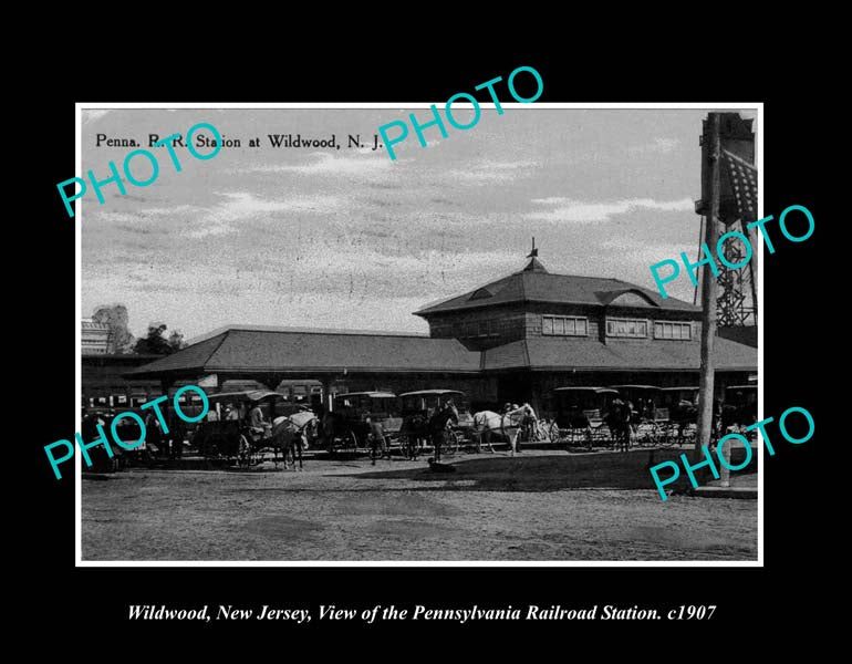 OLD LARGE HISTORIC PHOTO WILDWOOD NEW JERSEY, THE PRR RAILROAD STATION c1907