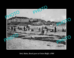 OLD LARGE HISTORIC PHOTO YORK MAINE, VIEW OF THE TOWN & BEACH c1900