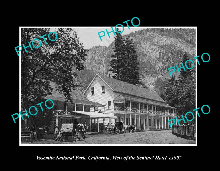 OLD LARGE HISTORIC PHOTO YOSEMITE CALIFORNIA, VIEW OF THE SENTINEL HOTEL c1907