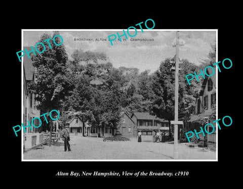 OLD LARGE HISTORIC PHOTO ALTON BAY NEW HAMPSHIRE, VIEW OF THE BROADWAY c1910