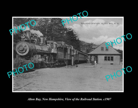 OLD LARGE HISTORIC PHOTO ALTON BAY NEW HAMPSHIRE, THE RAILROAD STATION c1907