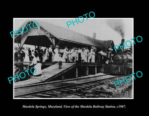 OLD LARGE HISTORIC PHOTO MARDELA SPRINGS MARYLAND, VIEW OF RAILWAY STATION 1907