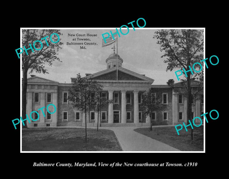 OLD LARGE HISTORIC PHOTO TOWSON MARYLAND, VIEW OF THE COURT HOUSE c1910