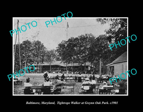 OLD LARGE HISTORIC PHOTO BALTIMORE MARYLAND, VIEW OF THE TIGHTROPE WALKER c1901